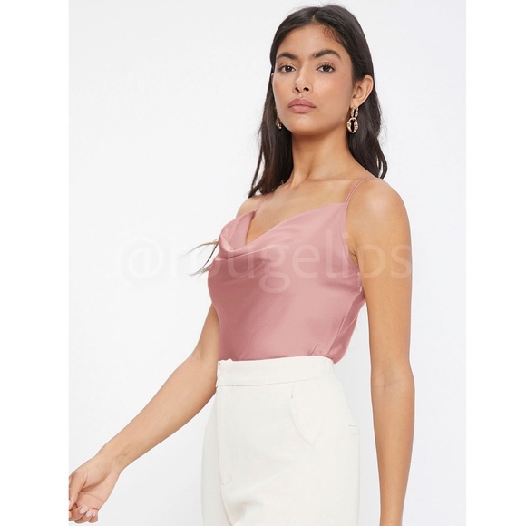 Pink Glamorous Cowl Neck Spaghetti Straps Camisole Top Cami, Draped - Picture 3 of 9